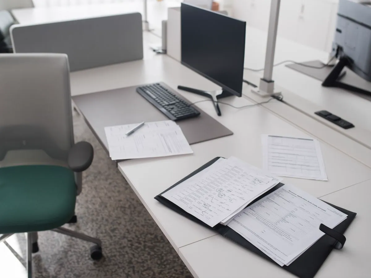 Classeurs de documents administratifs posés sur un bureau de travail